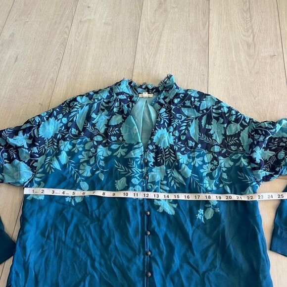Anthropologie Pilcro Blue Floral Button Down Blouse w/ Liner size L - Picture 3 of 8